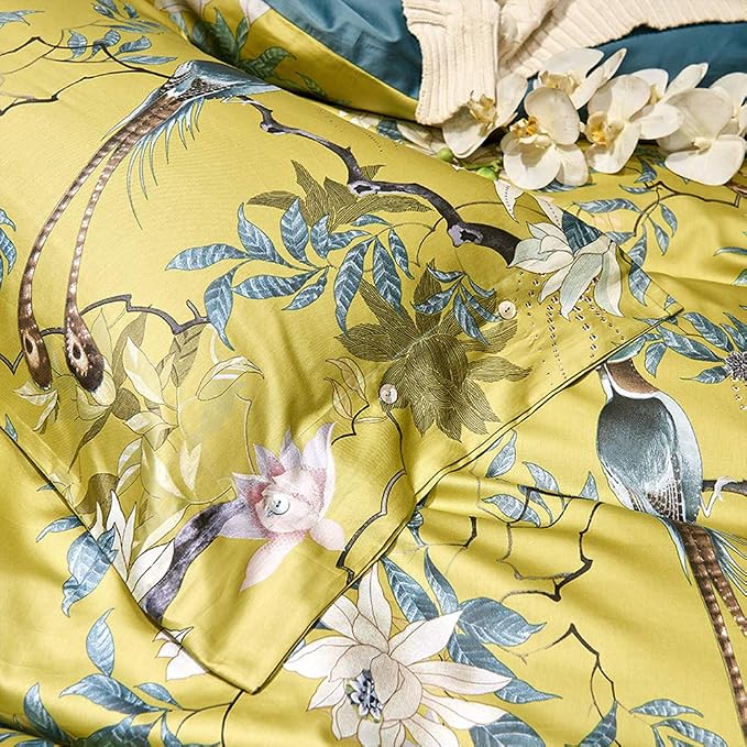 mixinni Duvet Cover California King Size Floral Bird Pattern Cotton Duvet Cover - Image 6