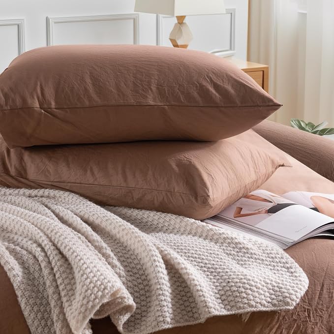 NEXHOME PRO Duvet Cover Set 100% Washed Cotton Super King 108"x98", Organic - Image 6
