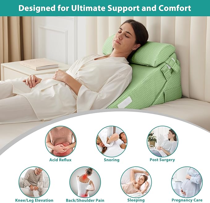 Bedluxe 3Pcs Orthopedic Bed Wedge Pillow Set, Foam Wedge Pillow Post Surgery - Image 4