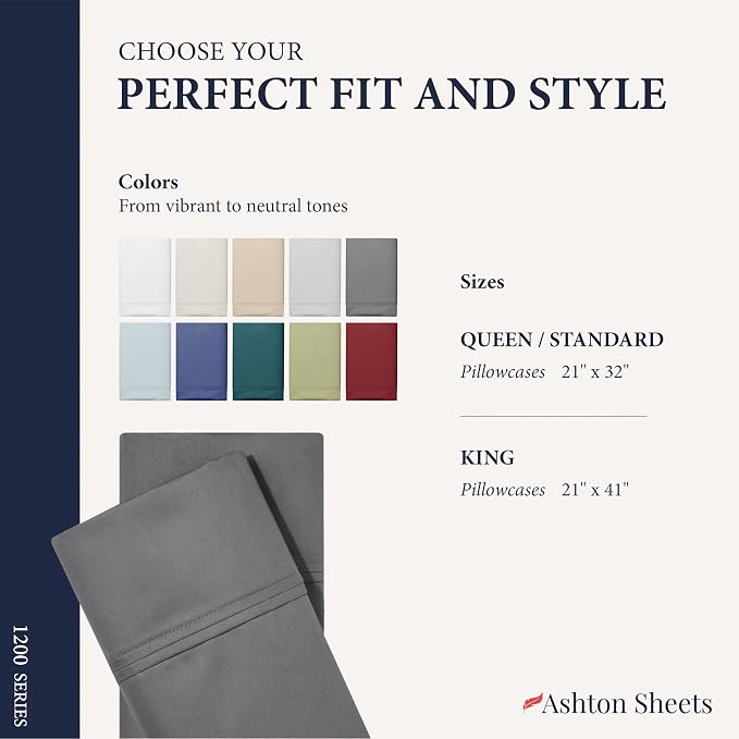 100% Egyptian Cotton Pillow Cases Standard/Queen Size Set of 2 - Image 7