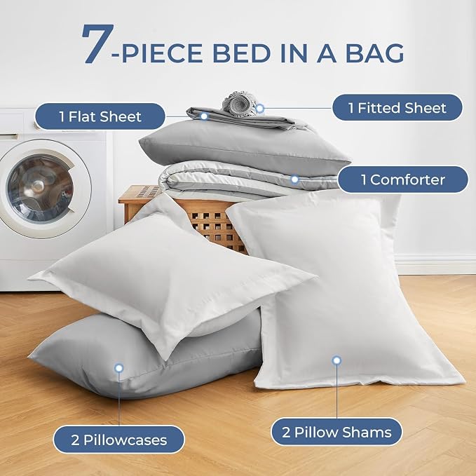 Sasttie Queen Comforter Set, 7 Pieces Bed in a Bag Queen, Complete Bedding Set - Image 6