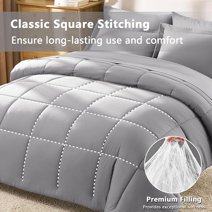 CozyLux Queen Comforter Set Grey - Image 6