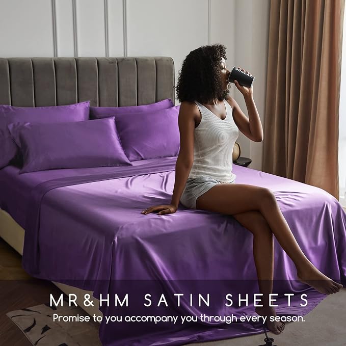 MR&HM Satin Bed Sheets, Twin XL Size Sheets Set - Image 6