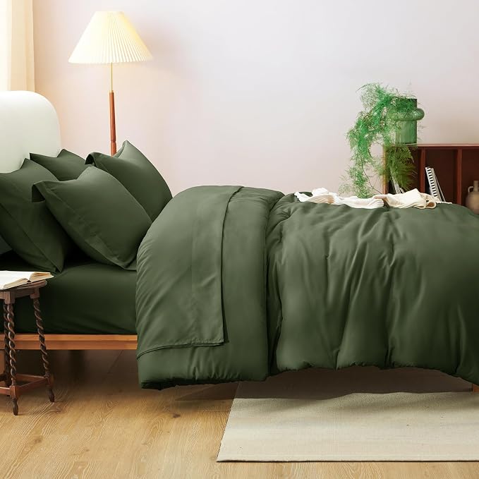 CozyLux Oversized King Comforter Set Olive Green, 7 Pieces Bed in a Bag - Image 6