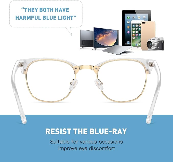 Blue Light Blocking Glasses Vintage Half Frame UV Clear Lens Anti Eyestrain - Image 7