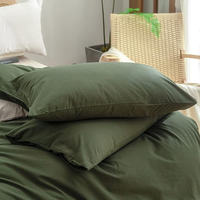 BESTOUCH Duvet Cover Set 100% Washed Cotton Linen Feel Super Soft Comfortable - Image 7
