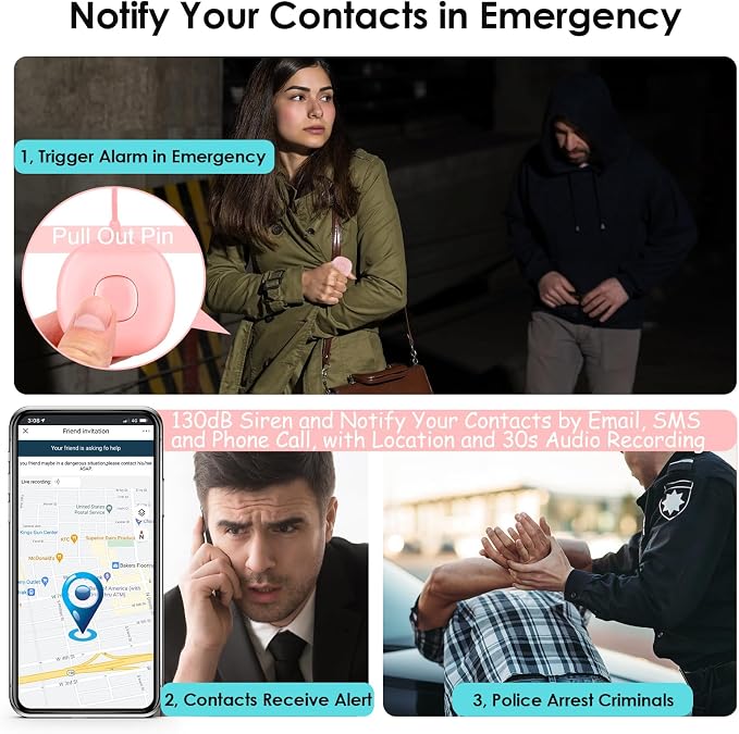 5-in-1 Smart Personal Alarms for Women, 130dB Sound, Notify Emergency Contacts - Image 2