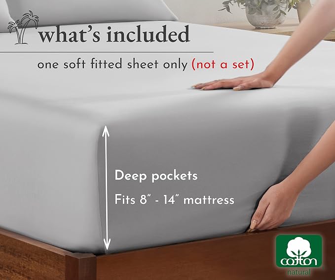 California Design Den Queen Fitted Sheet Deep Pocket, Soft 100% Cotton Sateen - Image 4