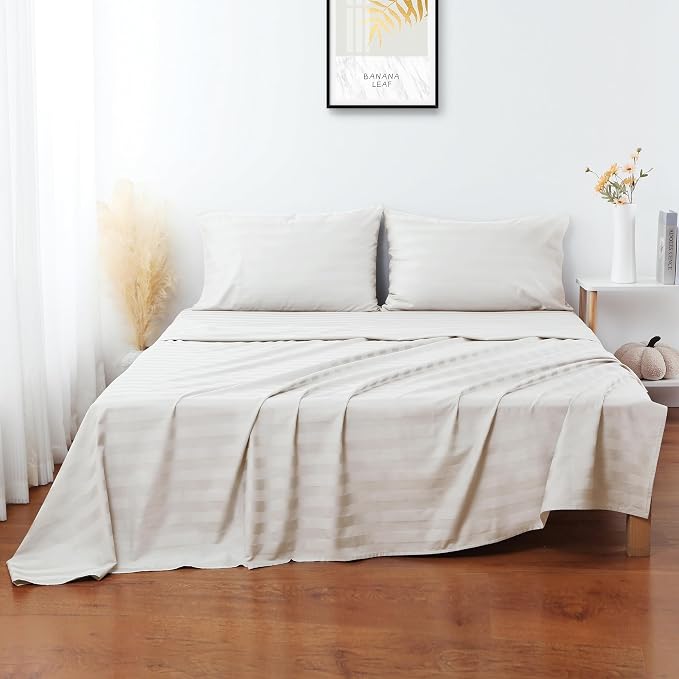 Flat Sheet Only Full Size, 400 TC 100% Egyptian Cotton Flat Sheet Striped - Image 4