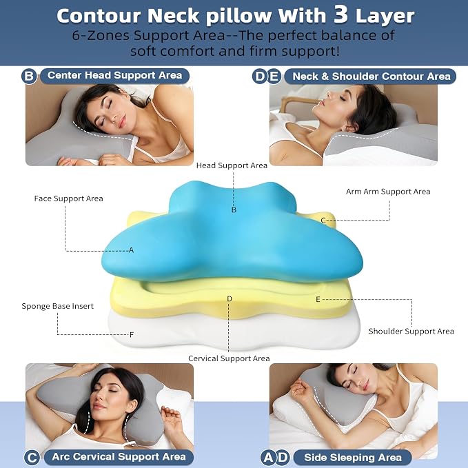 Cervical Neck Pillow for Sleeping, Adjustable Ergonomic Pillow, Contour Neck - Image 3