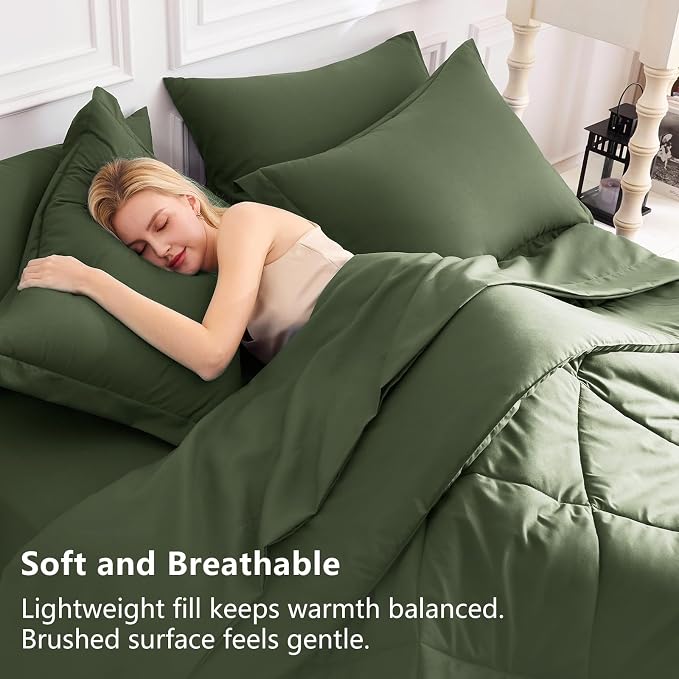 CozyLux Queen Comforter Set Olive Green - Image 6