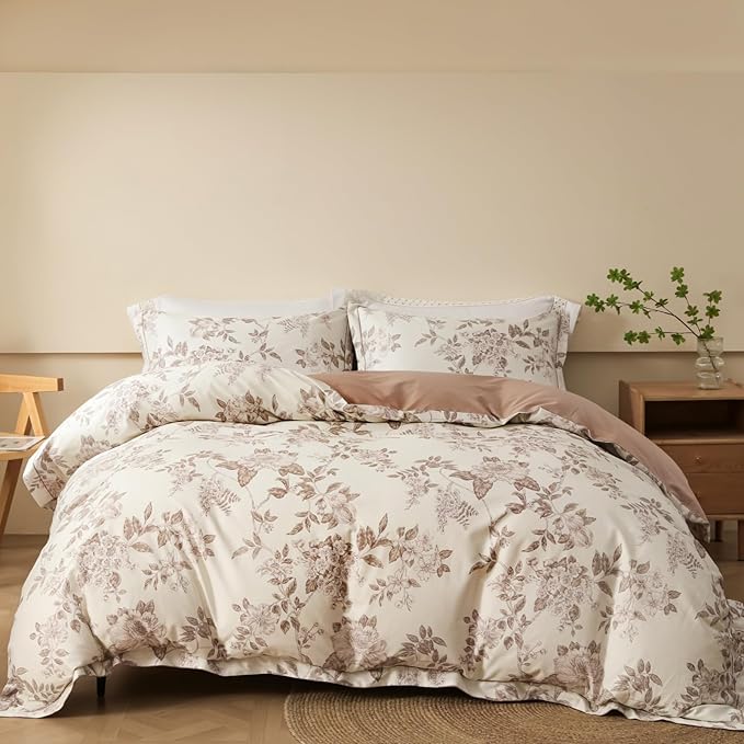Duvet Cover Set Queen Size Floral Pattern 600 Thread Count Ultra Soft 100% Long by OAITE