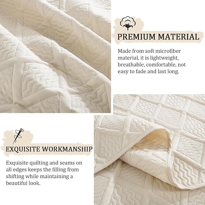 Yiran Queen Quilt Set Beige Spring Summer Bedspreads Bedding Set 3 Pieces Thin - Image 6