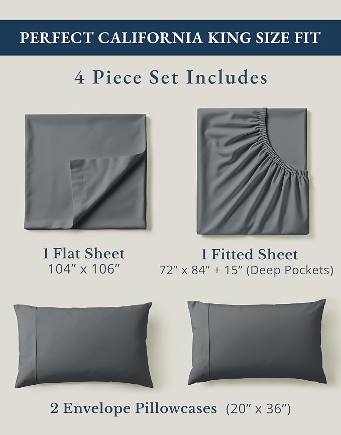 LANE LINEN 100% Organic Cotton California King Sheets Set, Fully Elasticized - Image 4