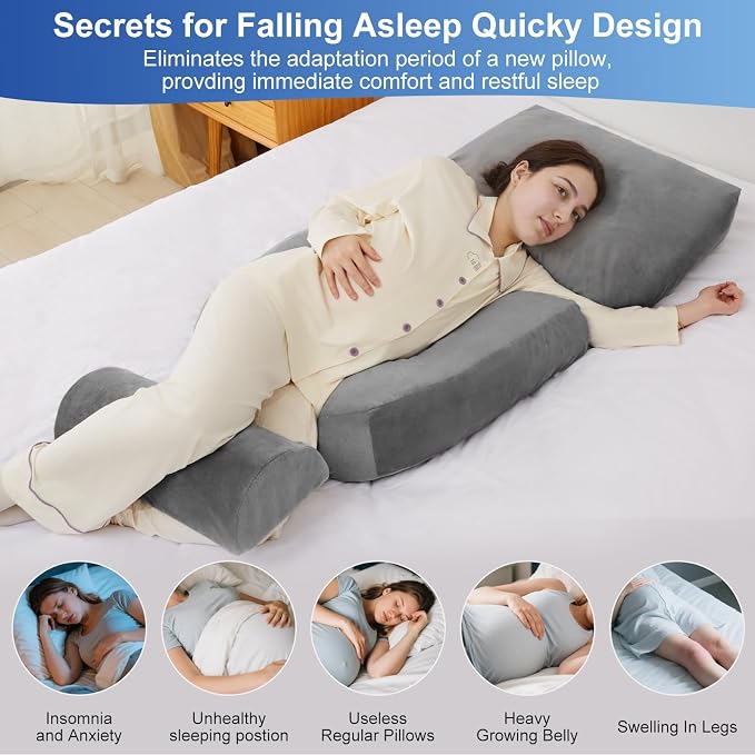 Pregnancy Pillows for Sleeping, 44.5 Inch Pregnancy Massage Pillow Full Body - Image 6