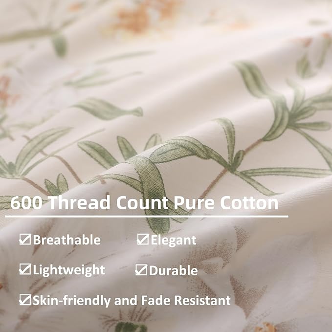 OAITE Duvet Cover Set Twin Size Floral Pattern 600 Thread Count Ultra Soft 100% - Image 4