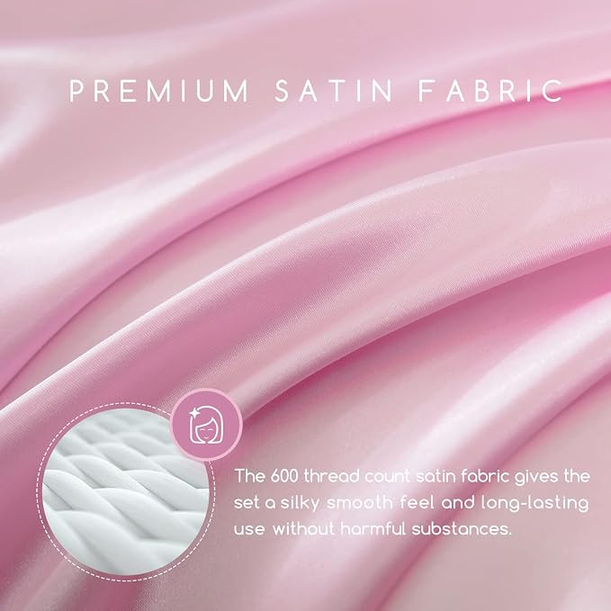 MR&HM Satin Bed Sheets, Full Size Sheets Set - Image 2