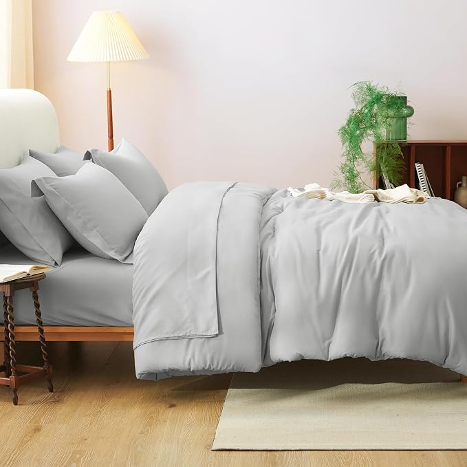 CozyLux King Size Comforter Set Light Grey, 7 Pieces Bed in a Bag King - Image 7