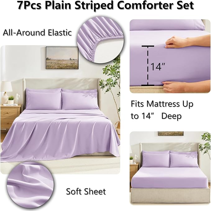 CozyLux King Size Comforter Set Lavender, 7 Pieces Bed in a Bag, Light Purple - Image 5