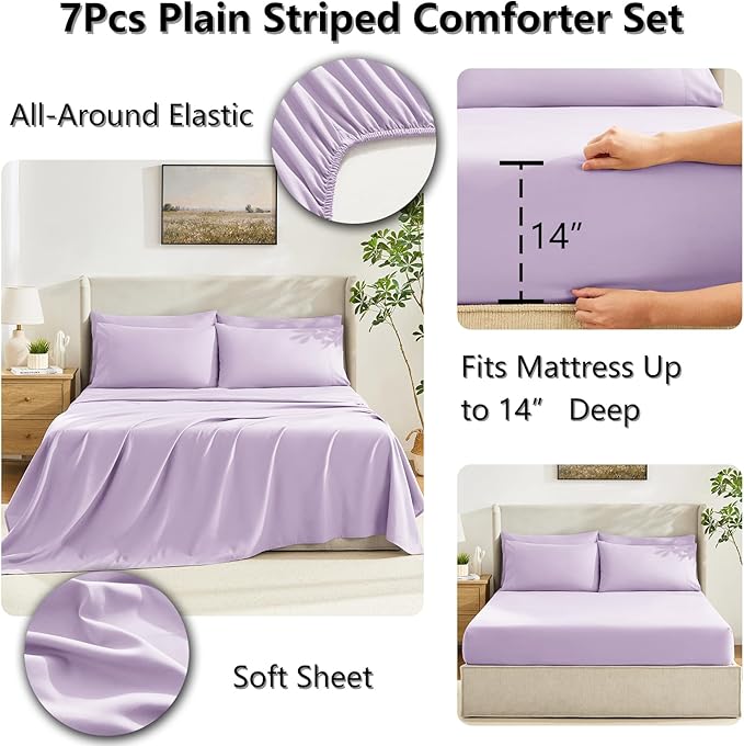 CozyLux Queen Comforter Set Lavender, 7 Pieces Bed in a Bag, Light Purple - Image 5