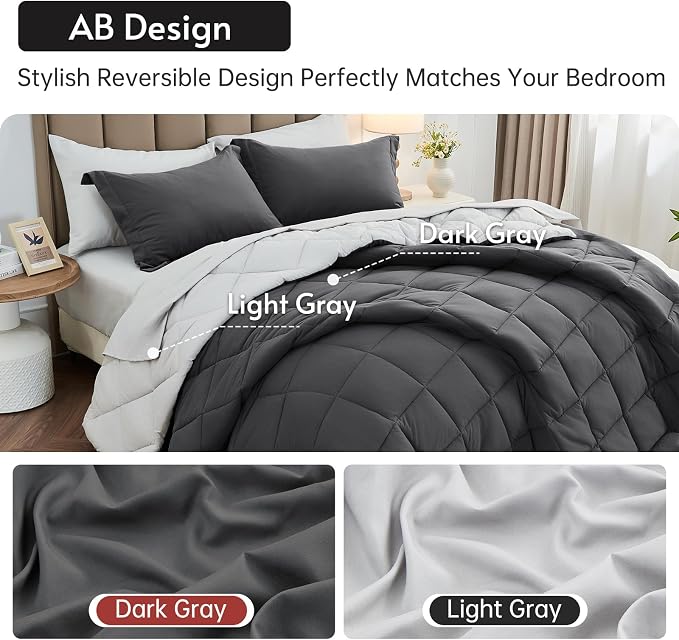 MUXHOMO 7 Pieces Oversized Queen Comforter Set, Reversible Bed in a Bag - Image 3