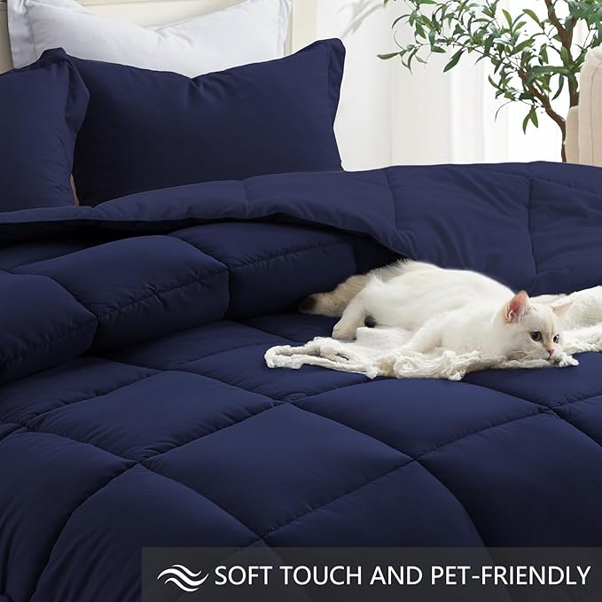 Homelike Moment King Size Comforter Set Navy Blue, Lightweight Comforter Sets - Image 4