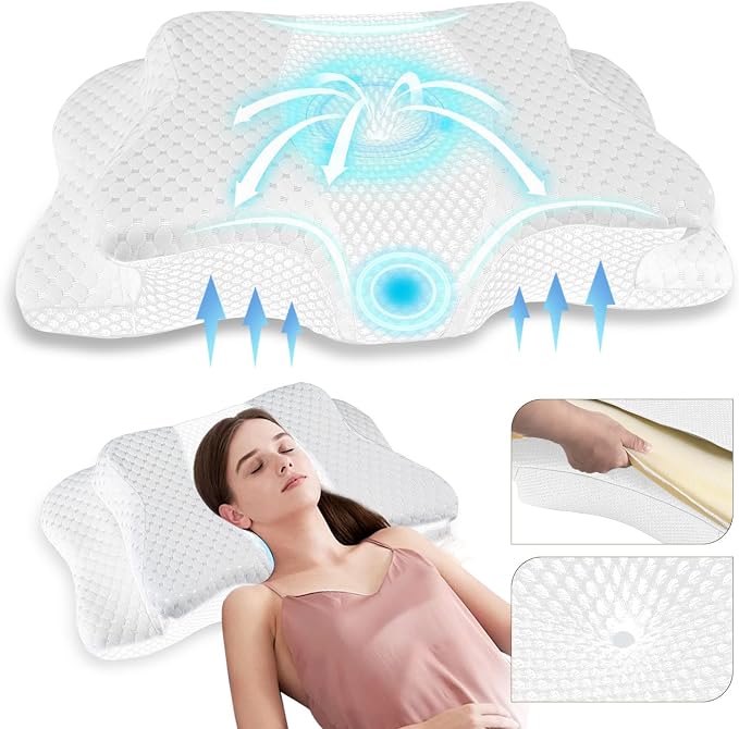 Pain Relief Cervical Pillow for Neck Support, Adjustable Ergonomic Pillow Cozy by QIUBABYO