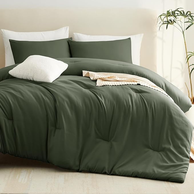 CozyLux Full Size Comforter Set Dark Green, 3 Pieces Solid Breathable Quilted - Image 8