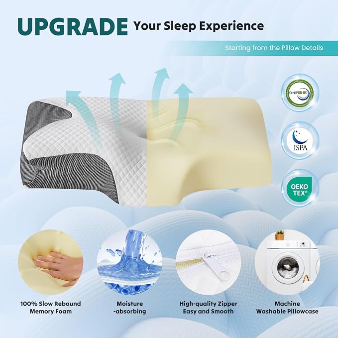 DUMOS Cervical Neck Pillow for Sleeping, Cooling Ergonomic Memory Foam Pillow - Image 5