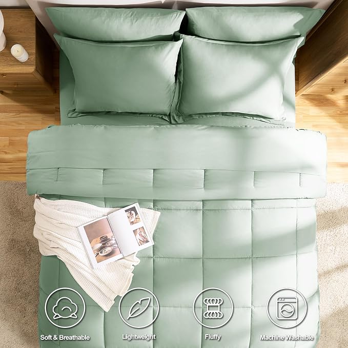 CozyLux Queen Comforter Set Sage Green - Image 2