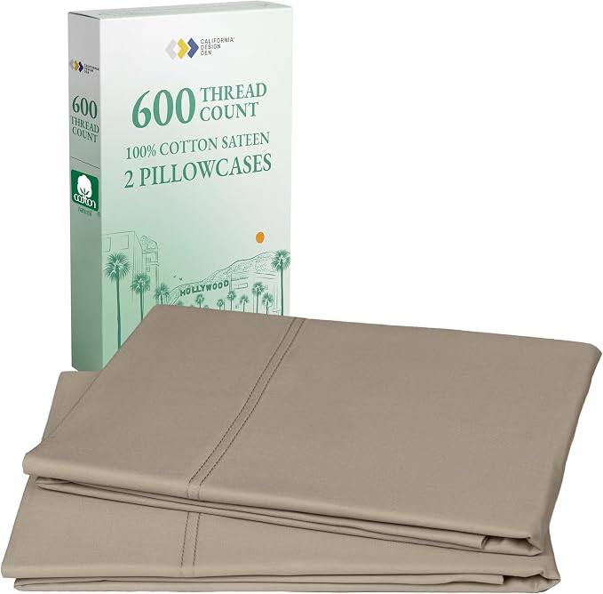 Luxuriously Soft Premium 600 Thread Count, 100% Cotton Set of 2 Cases, Crisp by CaliforniaDesignDen