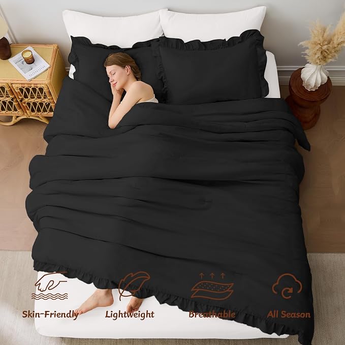 FUANNA Full Size Comforter Sets Black, 3 Pieces Ruffle Full Size Bedding Sets - Image 2