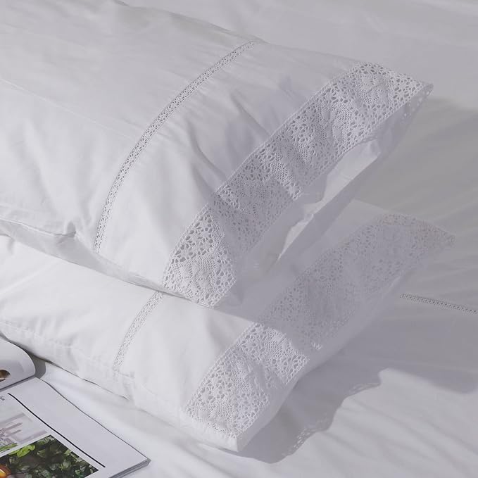 100% Cotton Lace Pillow Cases King Size Set of 2 - Image 6