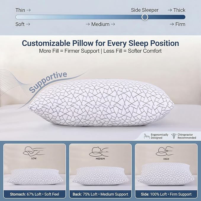 Meoflaw Adjustable Memory Foam Pillows: 2 Pack King Size Shredded Foam Bed - Image 6