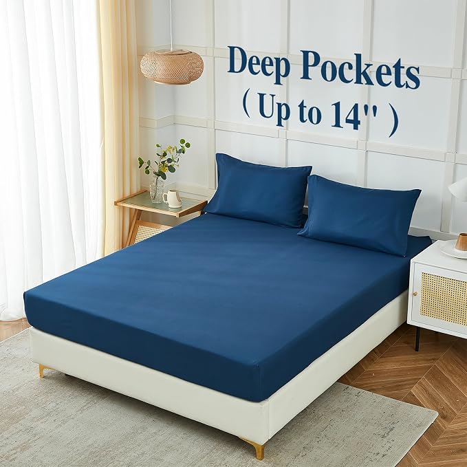 ILAVANDE Navy Queen Sheets Set 4 Piece, Hotel Luxury Super Soft 1800 Series - Image 3