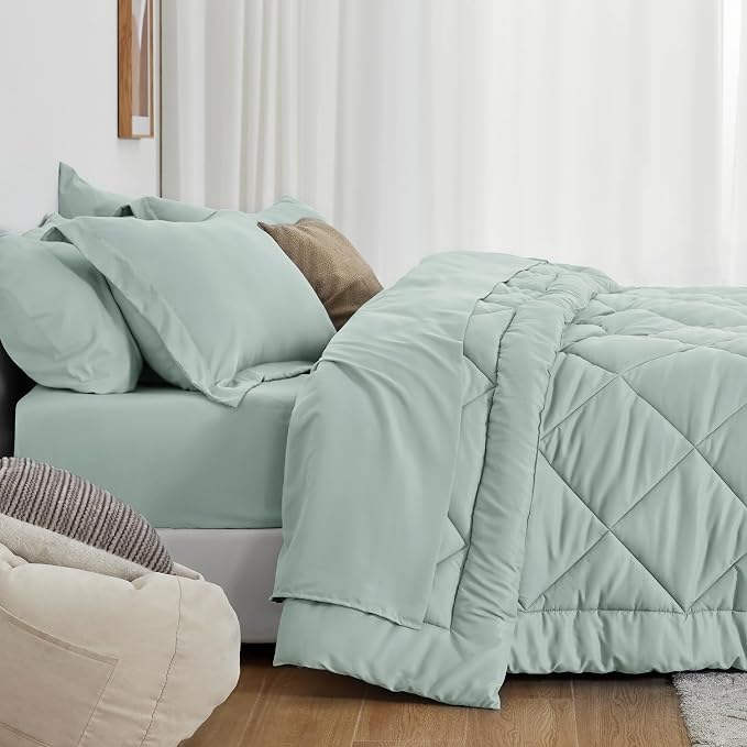 Love's cabin California King Comforter Set Aqua, 7 Pieces California King Bed - Image 3