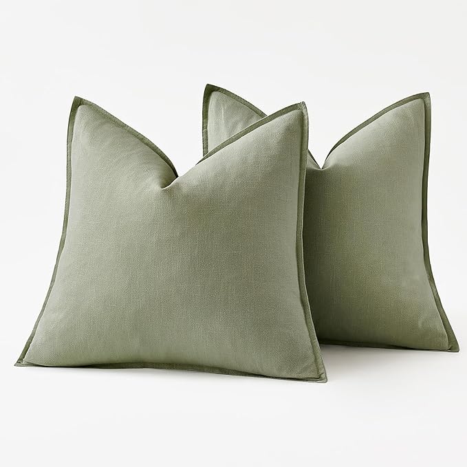 MIULEE Decorative Linen Pillow Covers 18x18 Inch Sage Green ​Boho Farmhouse​ - Image 6