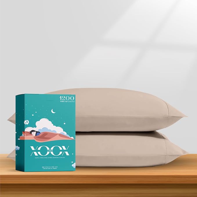 XOOX Linen 100% Egyptian Cotton King Pillow Cases Set of 2 by XOOXLinen