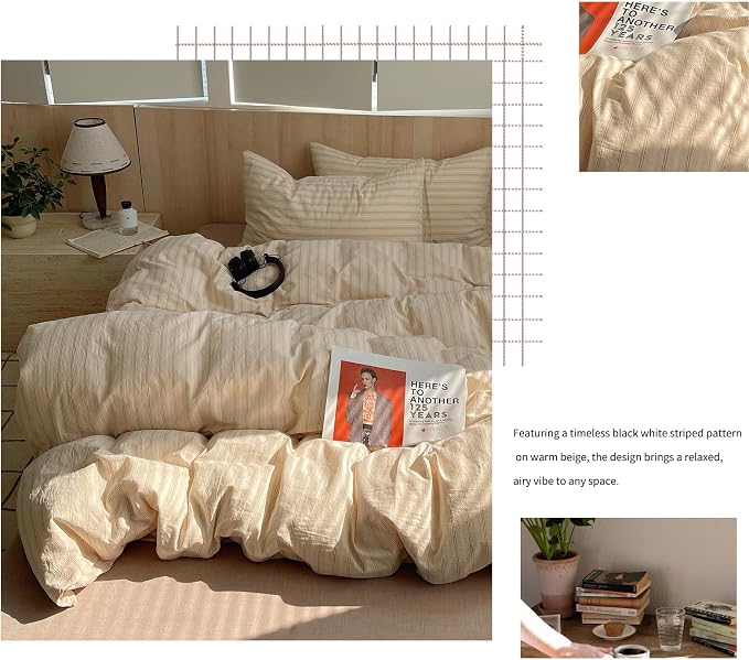 mixinni Retro Striped Duvet Cover Set Twin Size - Image 8
