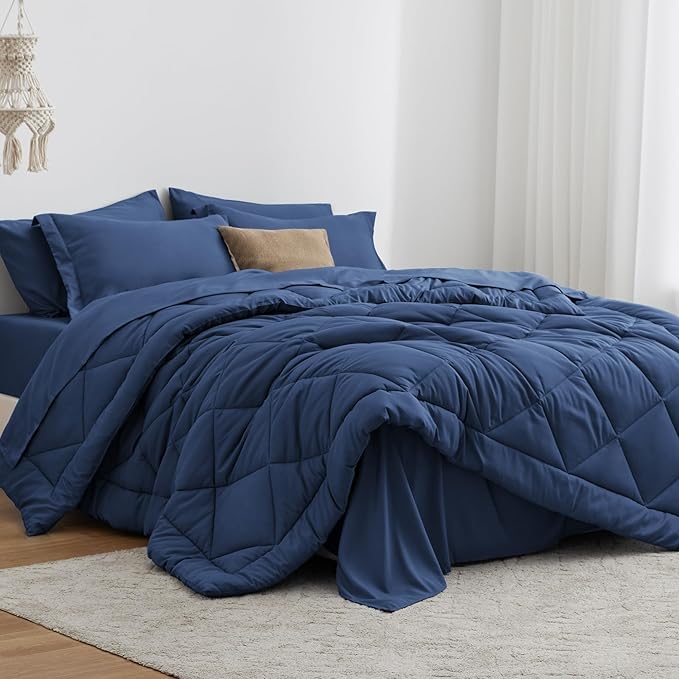 Love's cabin Full Comforter Set Dark Blue, 7 Pieces Full Bed in a Bag, All by Lovescabin
