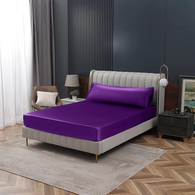 Homiest Purple Satin Fitted Twin XL Size Bed Sheet, Deep Pocket, Luxury & Ultra - Image 7
