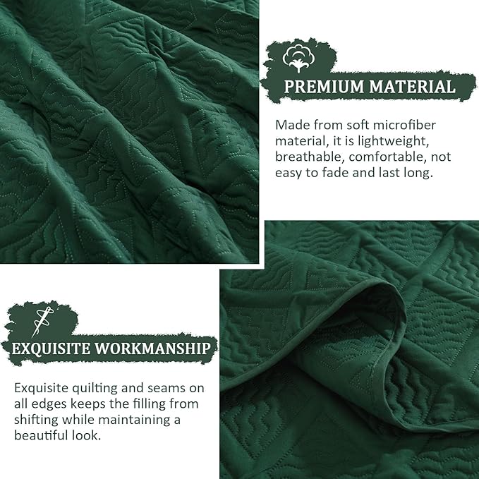 Yiran Twin Quilt Set, Emerald Green Lightweight Soft Bedspreads Bedding Set - Image 5