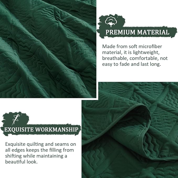 Yiran Quilts King Size, Emerald Green Spring Summer Bedspread Bedding Set - Image 5