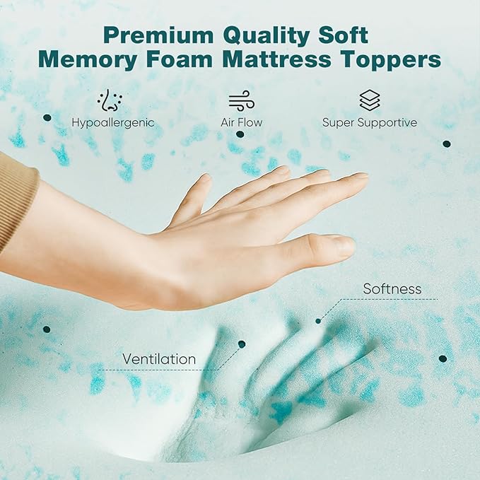 Sweetcrispy Memory Foam Mattress Topper Twin, 4 Inch Thick Gel Infused Cooling - Image 3