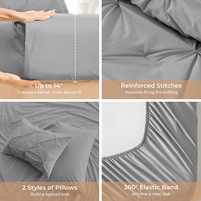 Sasttie Twin XL Comforter Set, 5-Piece Bed in a Bag, Pintuck Bedding Sets - Image 5