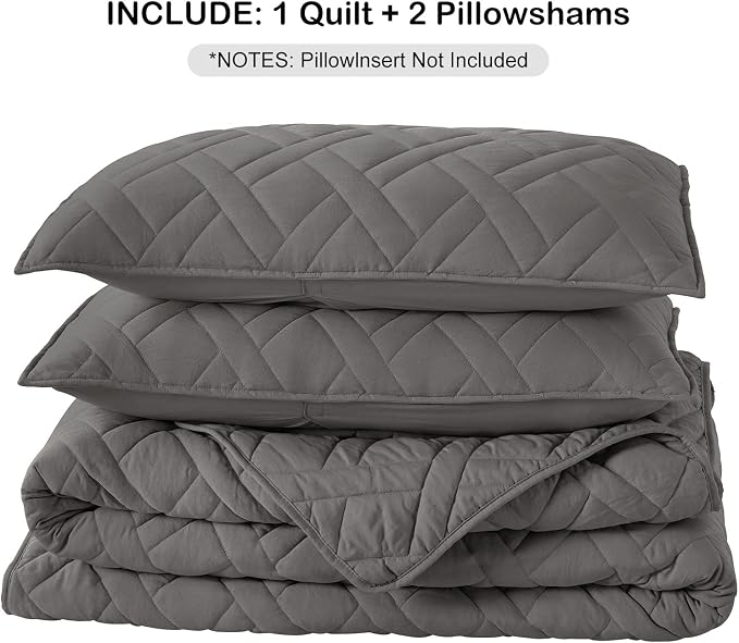 HORIMOTE HOME Quilt Set Queen Size Grey, Classic Geometric Diamond Stitched - Image 7