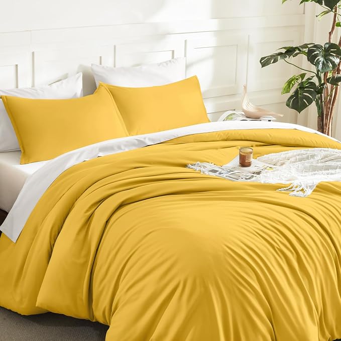 Litanika Mustard Yellow Comforter Set Queen Size, 3 Pieces Lightweight Solid - Image 5