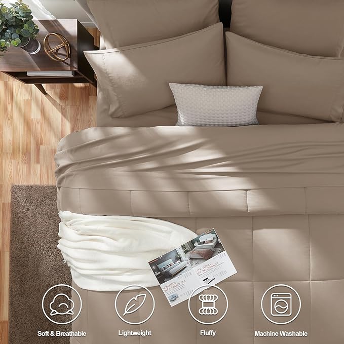 CozyLux Full Size Comforter Sets Khaki, 7 Pieces Bed in a Bag, Khaki Comforter - Image 2