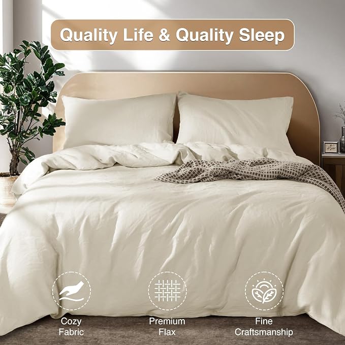SONORO KATE 100% French Linen Duvet Cover King Size, Soft Breathable - Image 7