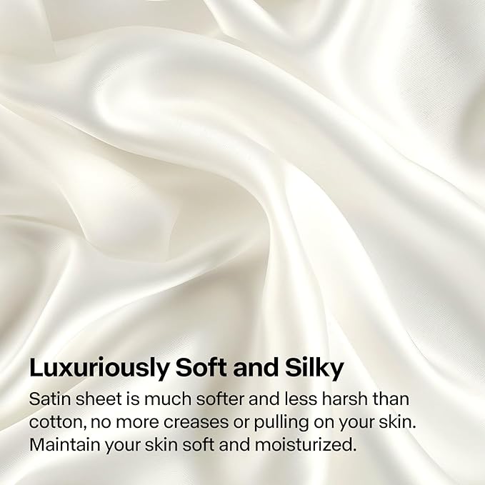 BEDELITE California King Sheets Set, Luxury Soft Ivory White Satin Sheets - Image 3